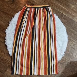 Zara Colorful Striped Midi Skirt Unfinished Hem Small Pleated